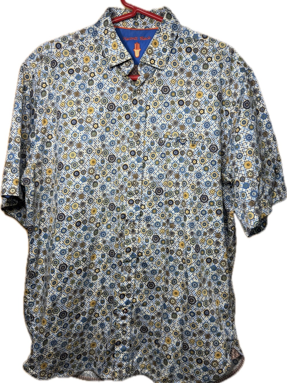 Visconti Black Men’s Vibrant Geometric Short-Sleeve Shirt - Blue & Yellow / M
